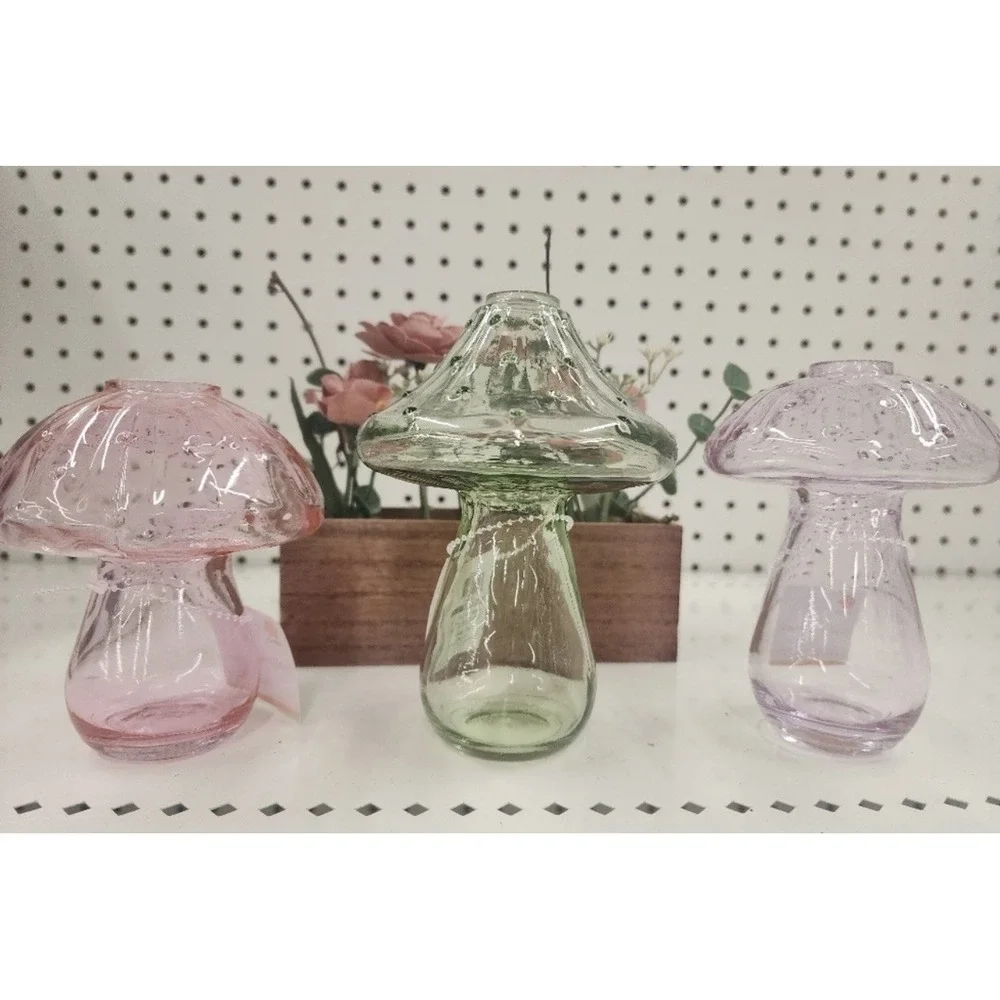 Vintage Glass Mushroom, Flower, Planter, Propagation Vases, SET OF 3 Pink Green